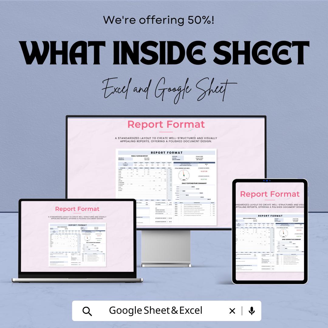 Report Format Template | Weekly Expense Report | Business Report Sheet | Editable Tracking Template | Work Report Spreadsheet