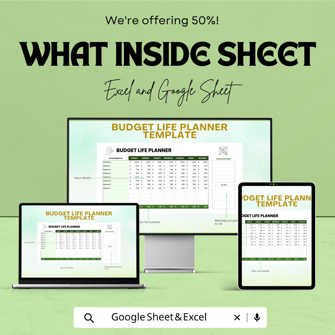 Budget Life Planner Template | Weekly Budget Planner | Expense Tracker | Goal Planner | Excel & Google Sheets | Financial Planner