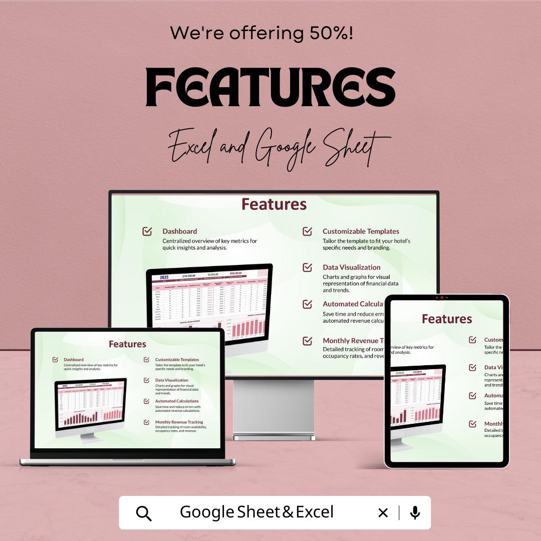 Hotel Revenue Management Template Excel, Hotel Revenue Tracker, Hospitality Financial Dashboard, Occupancy Rate Spreadsheet