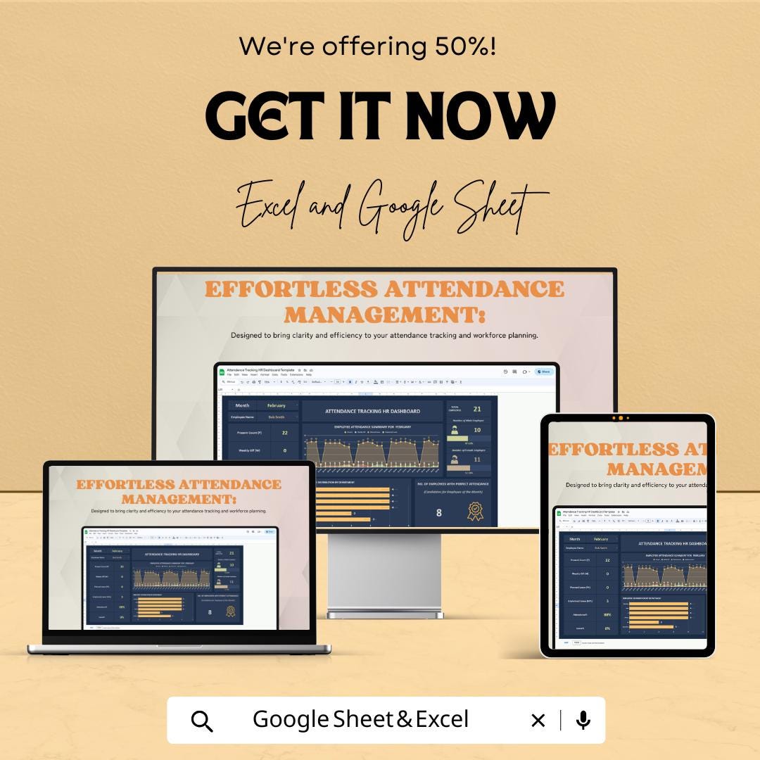 Attendance Tracking HR Dashboard | Excel and Google Sheets | Employee Attendance Management | Monthly & Annual Reports