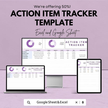 Action Item Tracker Template  | Task Tracker Spreadsheet | Project Task Manager | To Do List Tracker | Team Task Planner