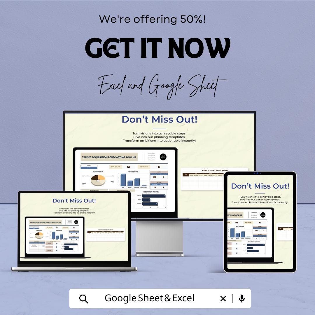 Talent Acquisition Forecasting Tool HR Template | Hiring & Workforce Planning Dashboard | Excel And Google Sheets Recruitment Tracker
