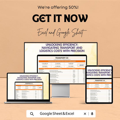 Transport and Logistics Cost Analysis Spreadsheet Template | Excel & Google Sheets | Logistics Cost Tracking Dashboard