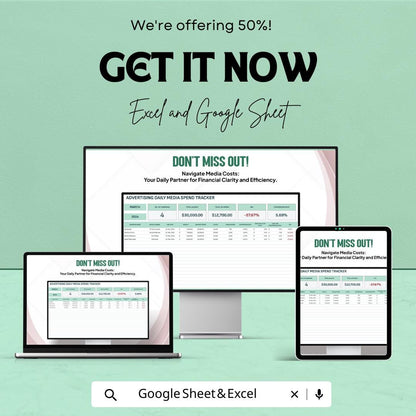 Advertising Daily Media Spend Tracker Template  | Ad Spend Tracker | Marketing Budget Planner | Media Invoice Tracking Spreadsheet