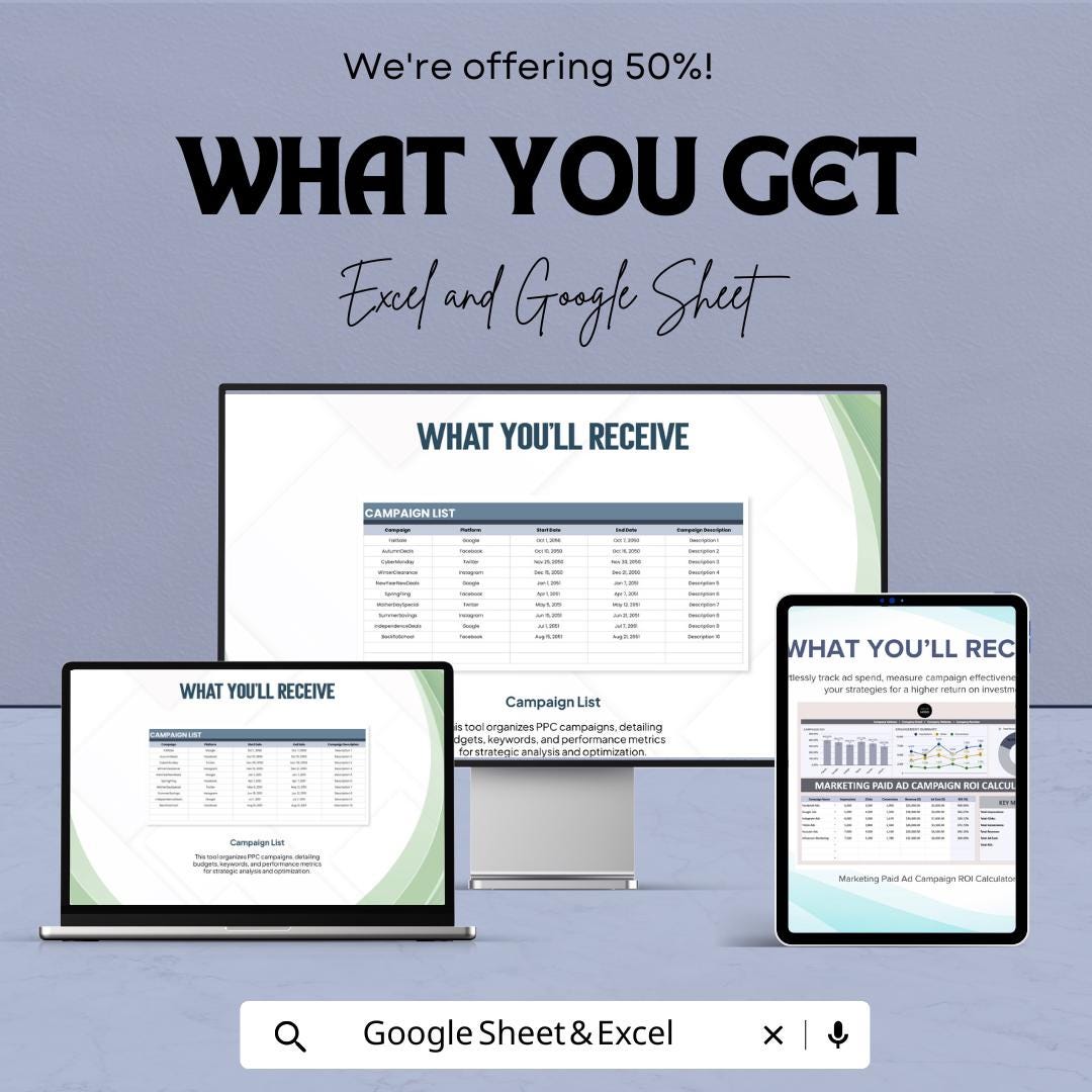 Marketing PPC Budget Optimizer Sheet – Excel and Google Sheet for Effective Campaign Tracking & ROI Analysis