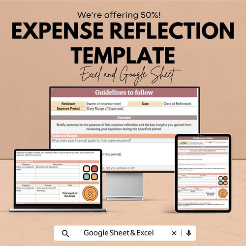 Expense Reflection Template | Expense Review Spreadsheet | Budget Reflection Planner | Personal Finance Review