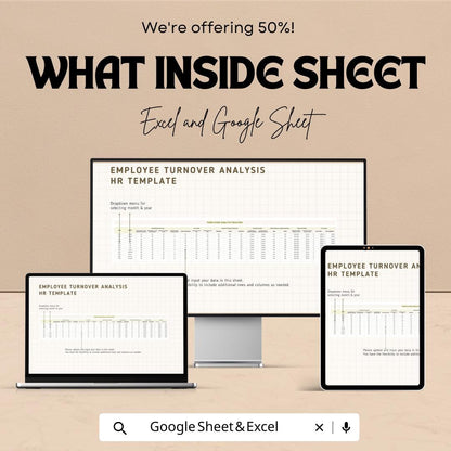 Employee Turnover Analysis HR Template | Workforce Retention Dashboard | HR Analytics Spreadsheet | Excel & Google Sheets