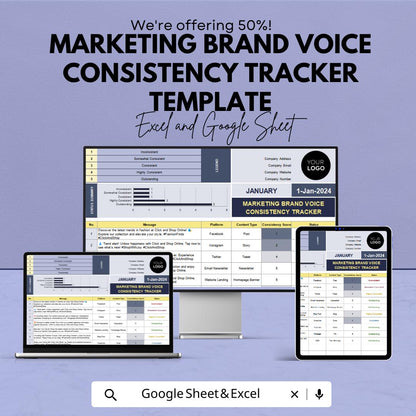 Marketing Brand Voice Consistency Tracker Template | Brand Messaging Audit Tool | Excel & Google Sheets Marketing Tracker