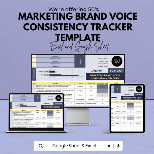 Marketing Brand Voice Consistency Tracker Template | Brand Messaging Audit Tool | Excel & Google Sheets Marketing Tracker