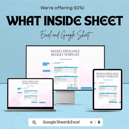 Weekly Freelance Budget Sheet | Income & Expense Tracker | Google Sheets and Excel | Freelancers Budget Planner | Editable Finance Template