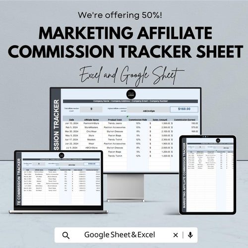 Marketing Affiliate Commission Tracker | Excel & Google Sheet | Sales Commission Log | Digital Template for Affiliate Managers