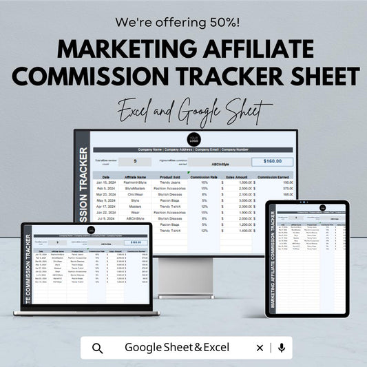 Marketing Affiliate Commission Tracker | Excel & Google Sheet | Sales Commission Log | Digital Template for Affiliate Managers
