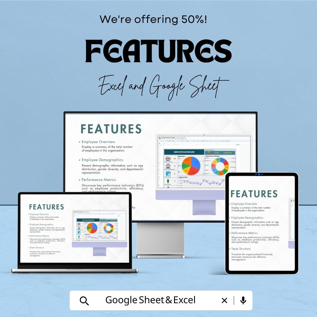Employee Dashboard Template - Google Sheet | Employee Performance Tracker | HR Metrics | Work Hours, Salary, & Productivity Analysis
