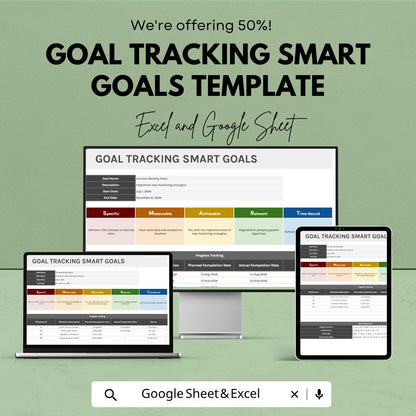 SMART Goals Tracker Excel Template | Goal Tracking Planner | Productivity Tracker | Goal Setting Worksheet | Business Goal Planner