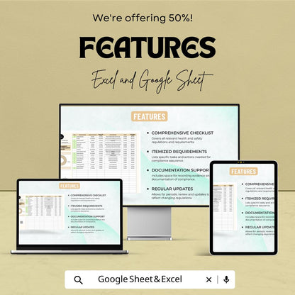 Health & Safety Regulation Compliance Checklist Sheet | Excel and Google Sheets | OSHA Compliance, Workplace Safety