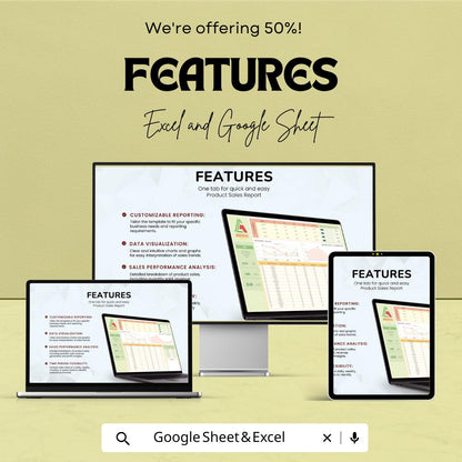 Product Sales Report Template | Sales Dashboard Spreadsheet | Revenue and Units Sold Tracker | Business Sales Analysis Template