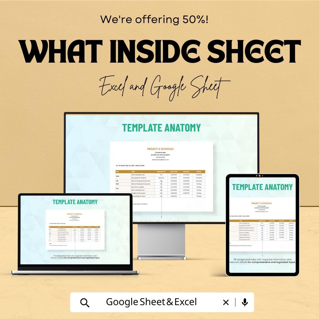Simple Freelance Schedule Sheet Template | Project Planner | Excel & Google Sheet | Time Management | Customizable Schedule