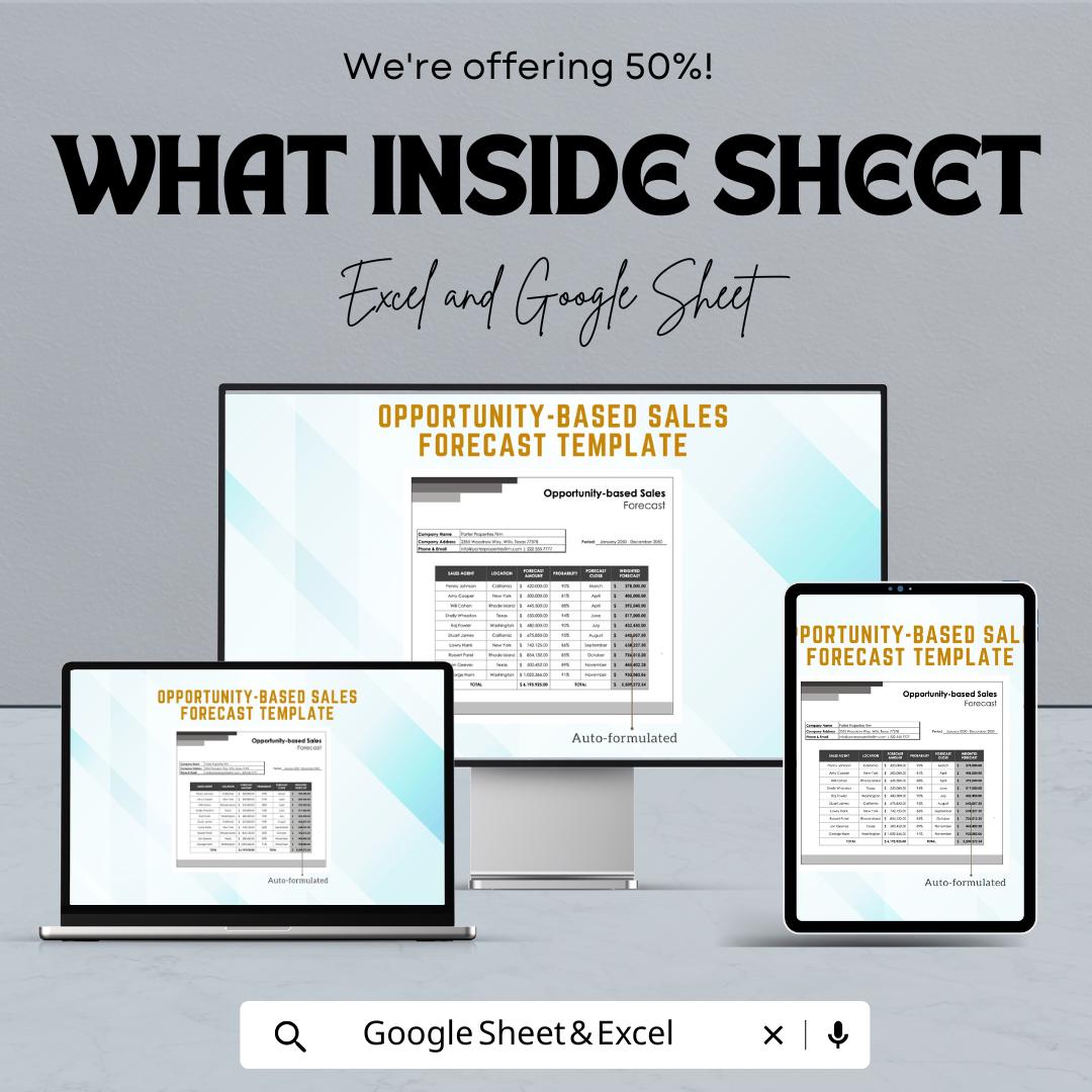 Opportunity-Based Sales Forecast Sheet | Excel & Google Sheet | Sales Pipeline Tracker | Forecasting Template | Instant Download