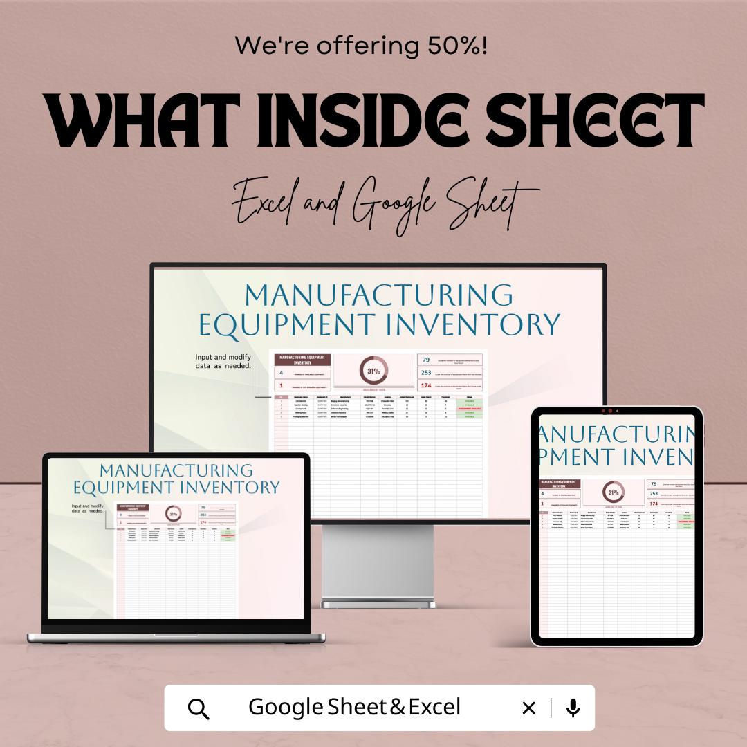 Manufacturing Equipment Inventory Template |  Equipment Tracker | Factory Asset Management Spreadsheet | Maintenance Log Sheet