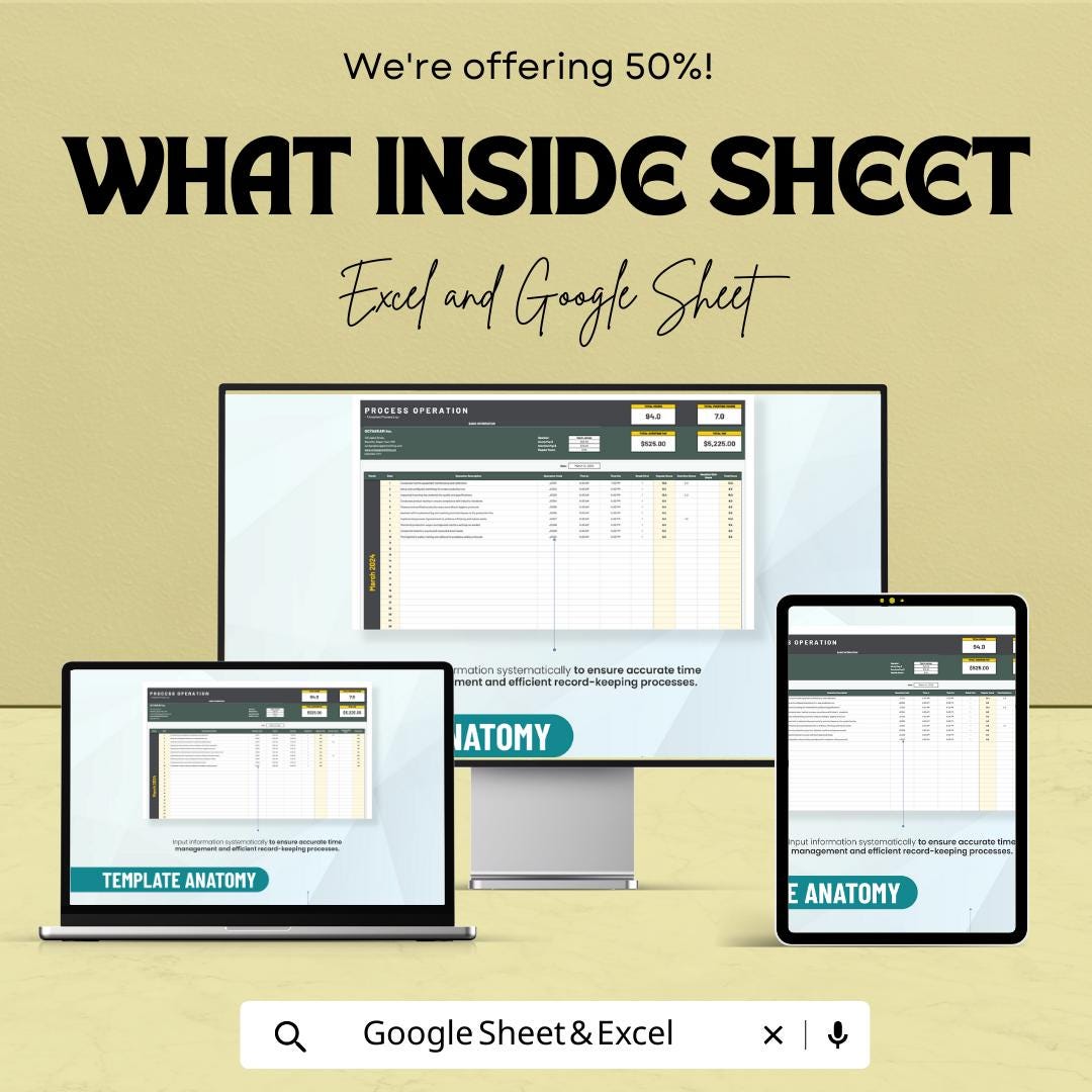 Process Operation Template, Workflow Management Spreadsheet, Operations Log Sheet, Process Tracker, Excel and Google Sheets Template