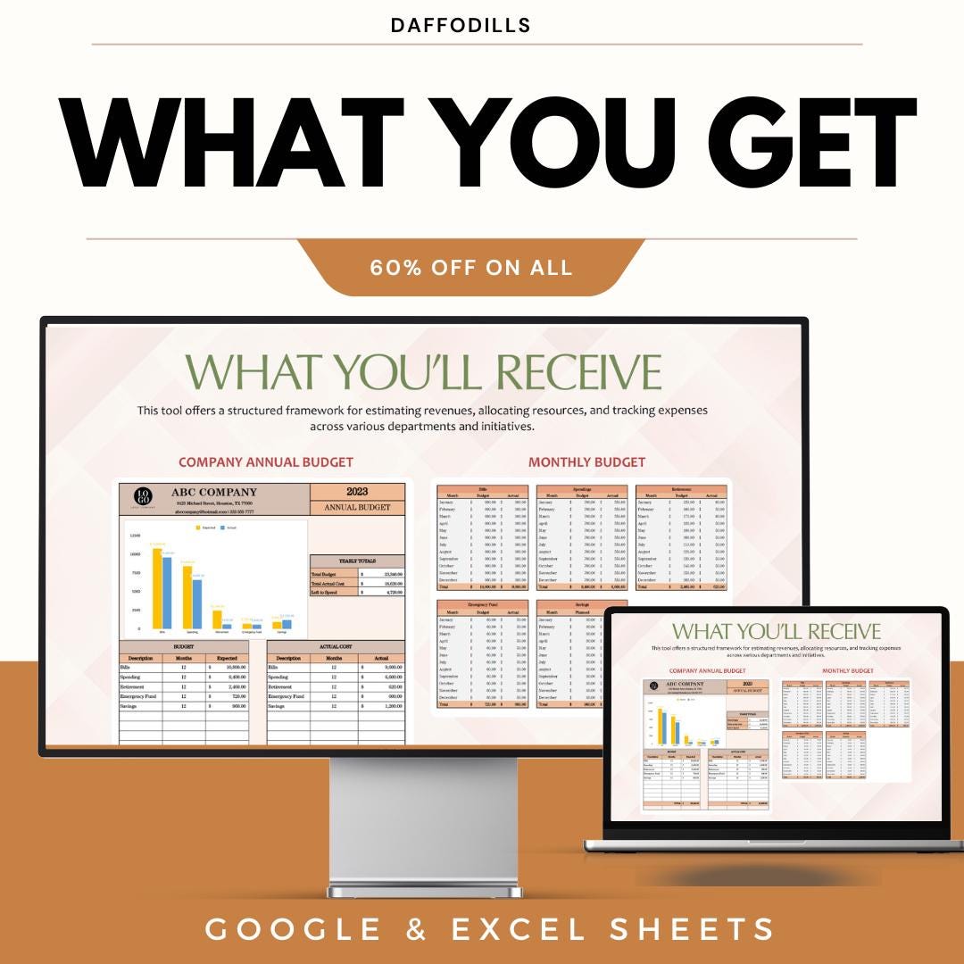 Company Annual Budget Template, Annual Business Budget Spreadsheet, Yearly Financial Planner, Expense Tracking Tool, Google Sheets Excel