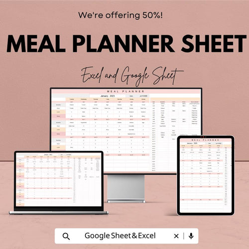 Meal Planner Sheet | Weekly & Monthly Meal Planner Template | Easy Meal Planning and Grocery List Generator | Meal Prep and Nutrition
