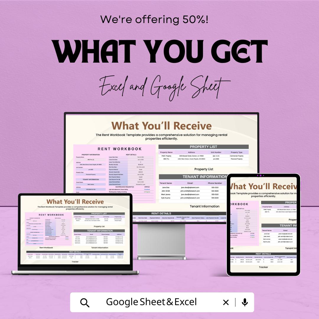 Rent Workbook Template | Excel and Google Sheets | Rental Property Tracker | Tenant Management Sheet | Lease Tracker | Editable Rent Log