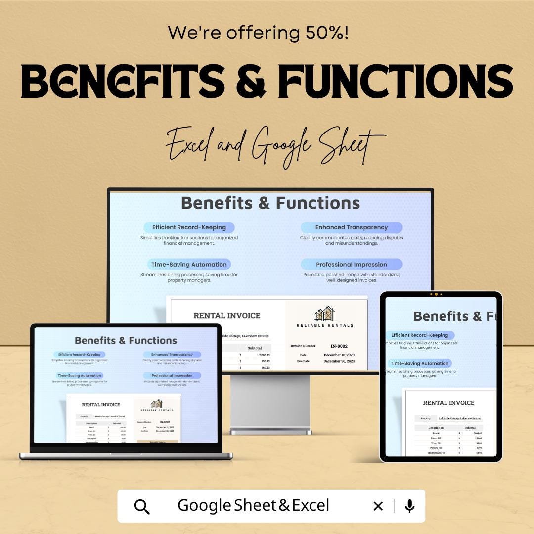 Short Term Rental Invoice Template | Vacation Rental Invoice Spreadsheet | Airbnb Invoice Tracker | Excel & Google Sheets