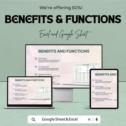 Finance Employee Timesheet Template , Employee Time Tracker, Work Hours Log, Payroll Tracker, Business Spreadsheet