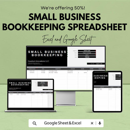 Small Business Bookkeeping Spreadsheet Template | Google Sheets & Excel | Income Expense Tracker | Simple Accounting Tool