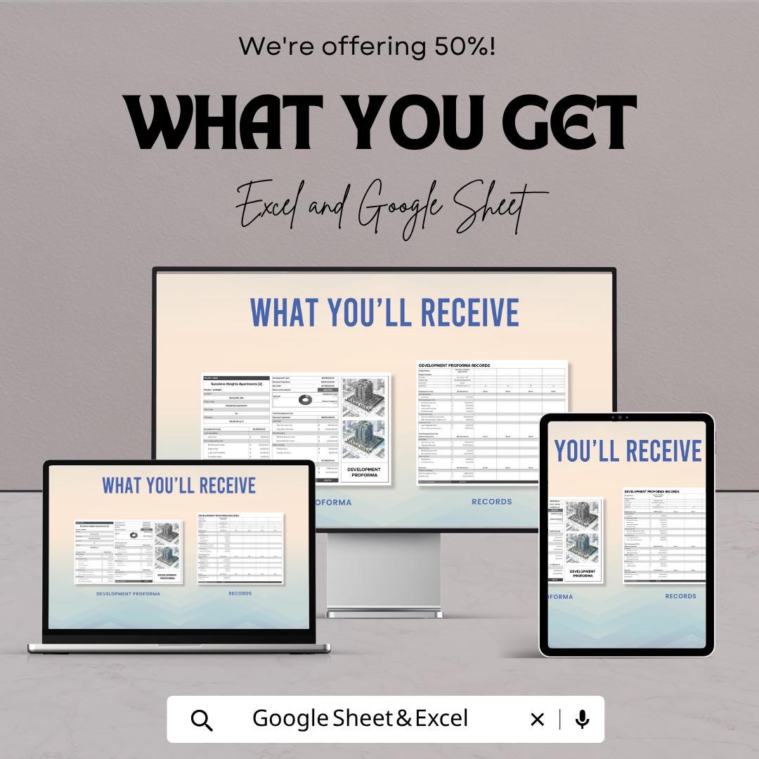 Development Proforma Template | Real Estate Financial Model | Property Development Analysis | ROI Calculator | Investment Proforma