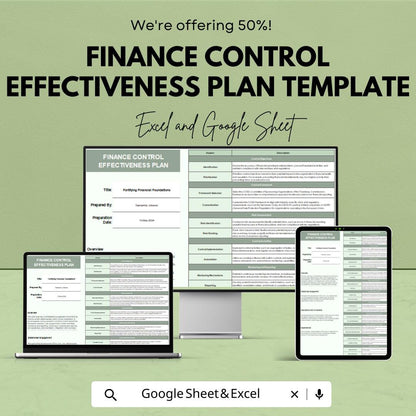 Finance Control Effectiveness Plan Template | Financial Control Plan | Risk Assessment Template | Internal Control Worksheet