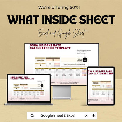 OSHA Incident Rate Calculator HR Template | Trip & DART Safety Tracker | Excel and Google Sheets | Workplace Safety Compliance Spreadsheet
