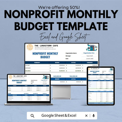 Nonprofit Monthly Budget Template | Nonprofit Budget Spreadsheet | Charity Budget Planner | Income & Expense Tracker