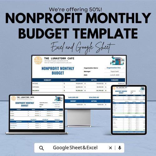 Nonprofit Monthly Budget Template | Nonprofit Budget Spreadsheet | Charity Budget Planner | Income & Expense Tracker