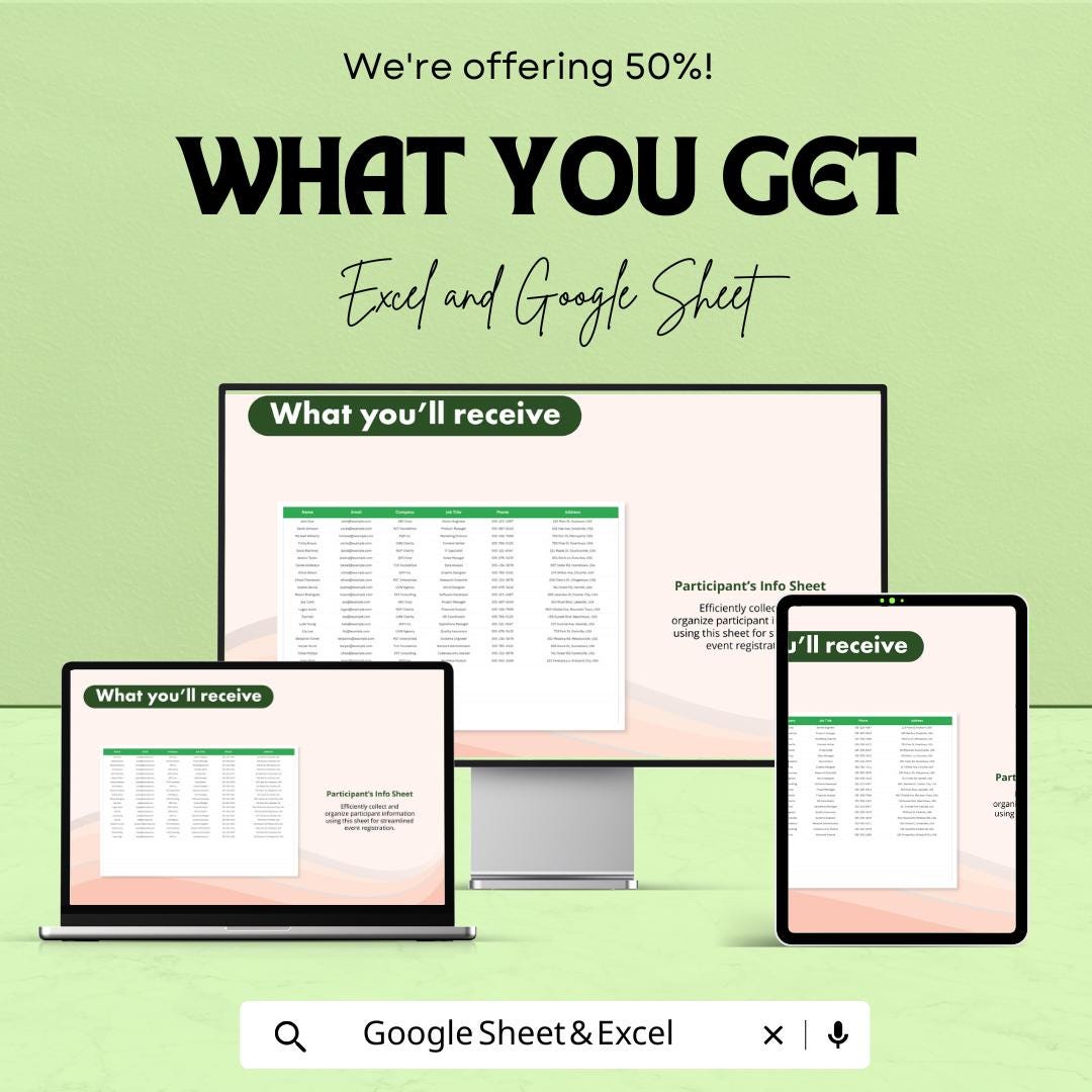 Event Registration Participant Sign-In Sheet | Excel & Google Sheets Template | Event Management Tool | Attendance Tracking |