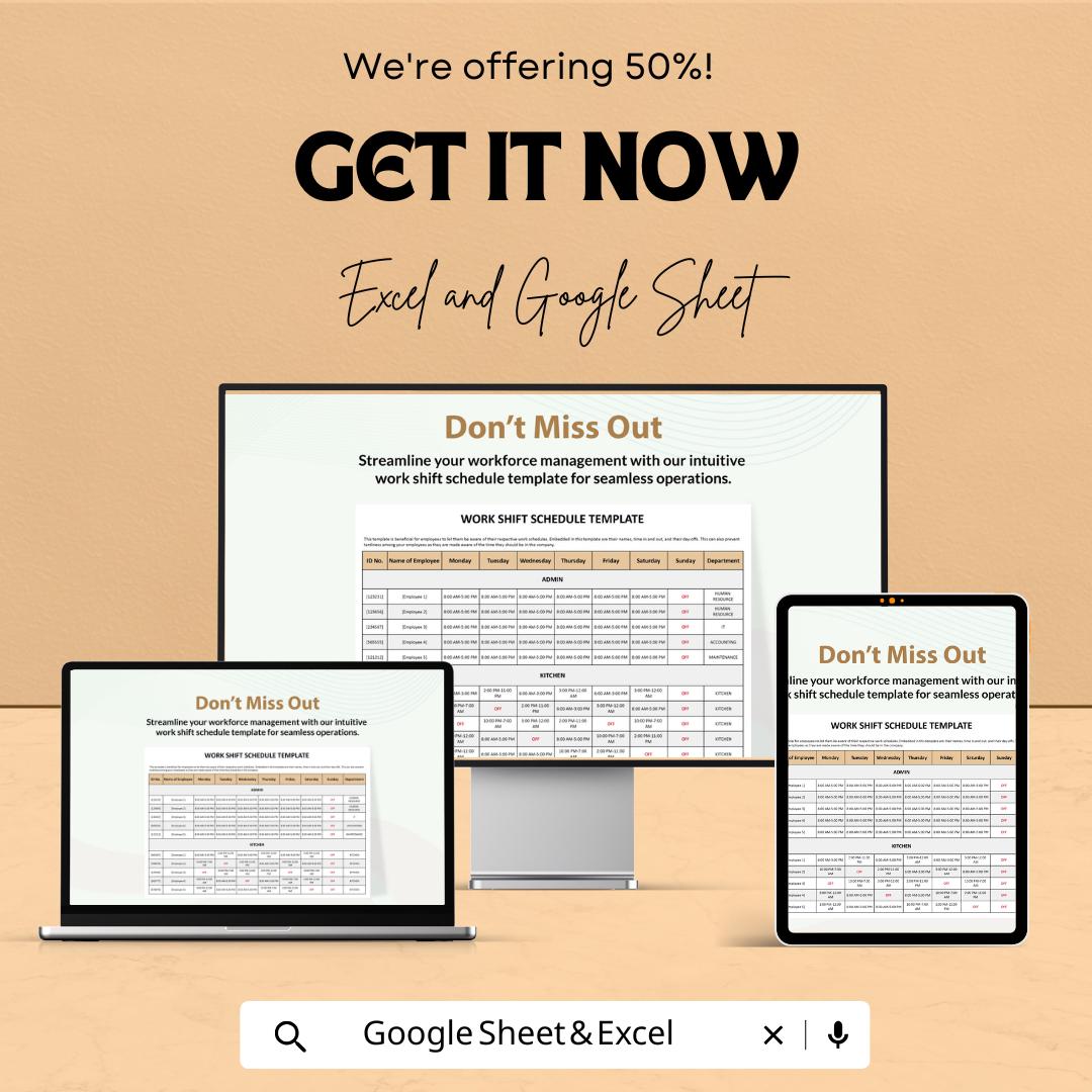 Work Shift Schedule Template - Employee Weekly Shift Planner - Google Sheets & Excel - Time Management Schedule - Staff Scheduling Template