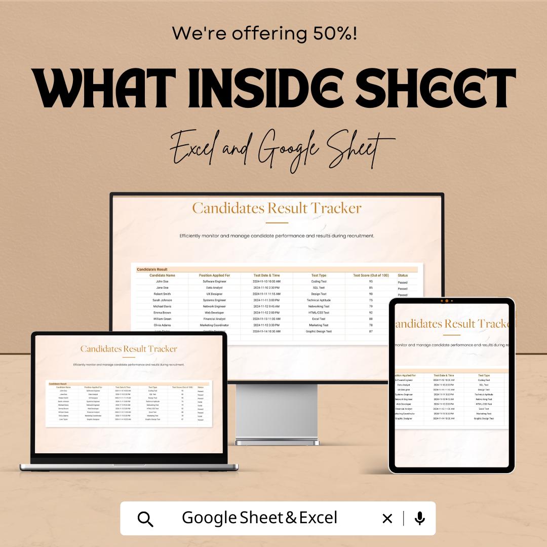 Technical Test Results Compilation HR Template | Excel & Google Sheets | Candidate Evaluation Tracker | Hiring Assessment Tool