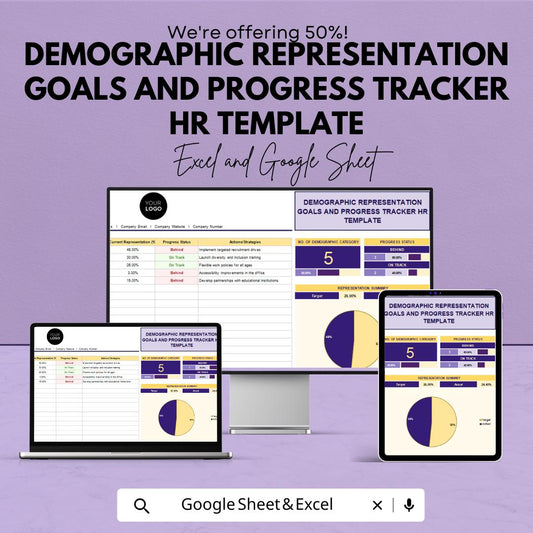 Demographic Representation Goals & Progress Tracker HR Template | Diversity and Inclusion Spreadsheet | HR Analytics Dashboard