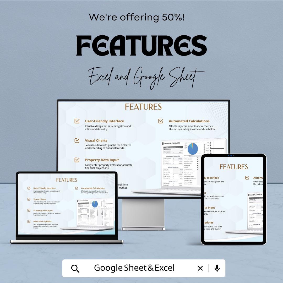 Short Term Rental Analysis Calculator | Airbnb Investment Calculator | Rental ROI Spreadsheet | Property Cash Flow Tool
