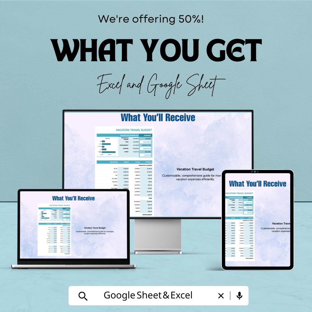 Vacation Travel Budget Template | Excel & Google Sheets Vacation Planner | Travel Expense Tracker | Holiday Budget Spreadsheet