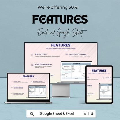 Stationary Bill Template | Office Supply Invoice Spreadsheet | Stationery Billing Tracker | Excel & Google Sheets Template |