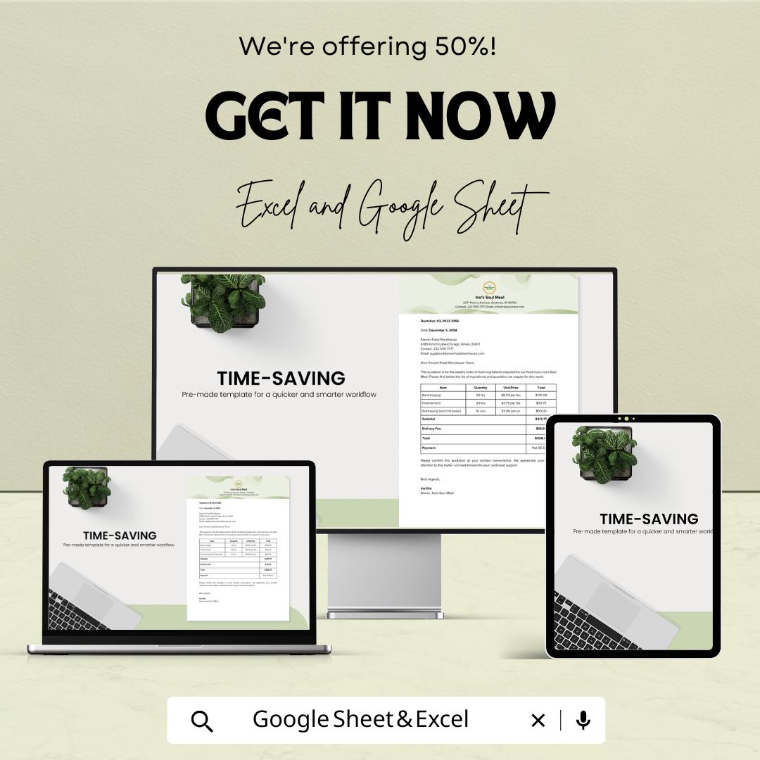 Blank Quotation Sheet – Customizable Excel and Google Sheets Template for Pricing, Invoicing & Estimates – 50% OFF