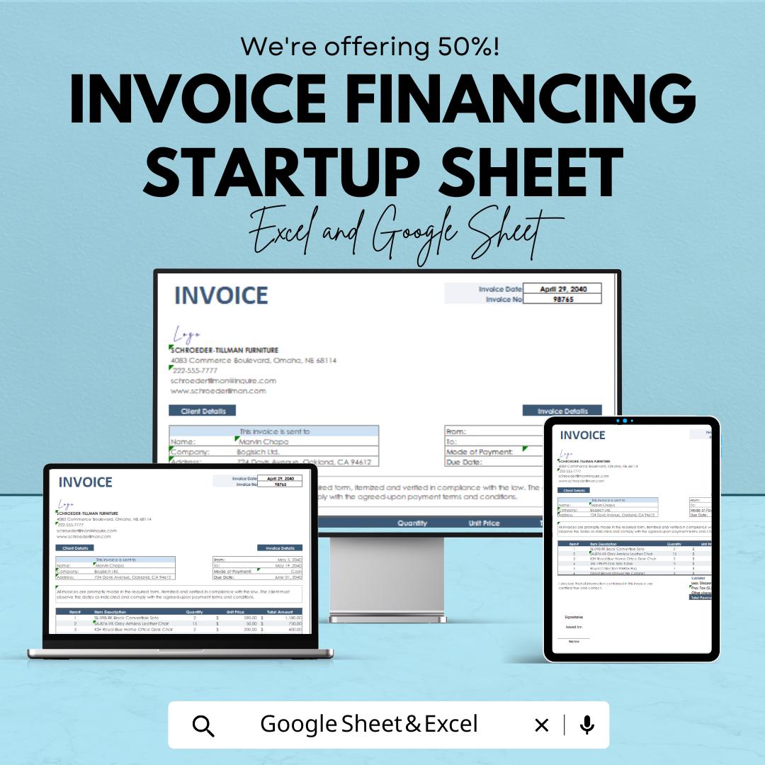 Invoice Financing Template - Excel & Google Sheets - Streamlined Invoice Financing for Startups
