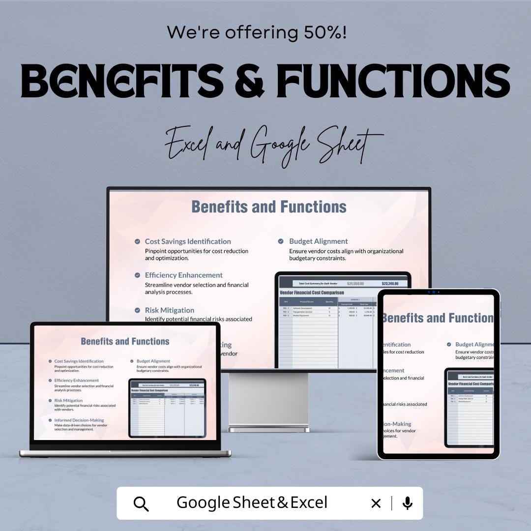 Vendor Financial Cost Comparison Template | Vendor Pricing Analysis | Cost Comparison Sheet | Excel & Google Sheets | Supplier Cost Tracker