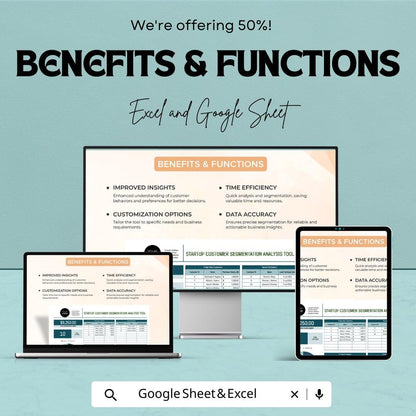 Startup Customer Segmentation Analysis Tool Template | Excel and Google Sheets Dashboard | Automated Charts Pivot Tables Customer
