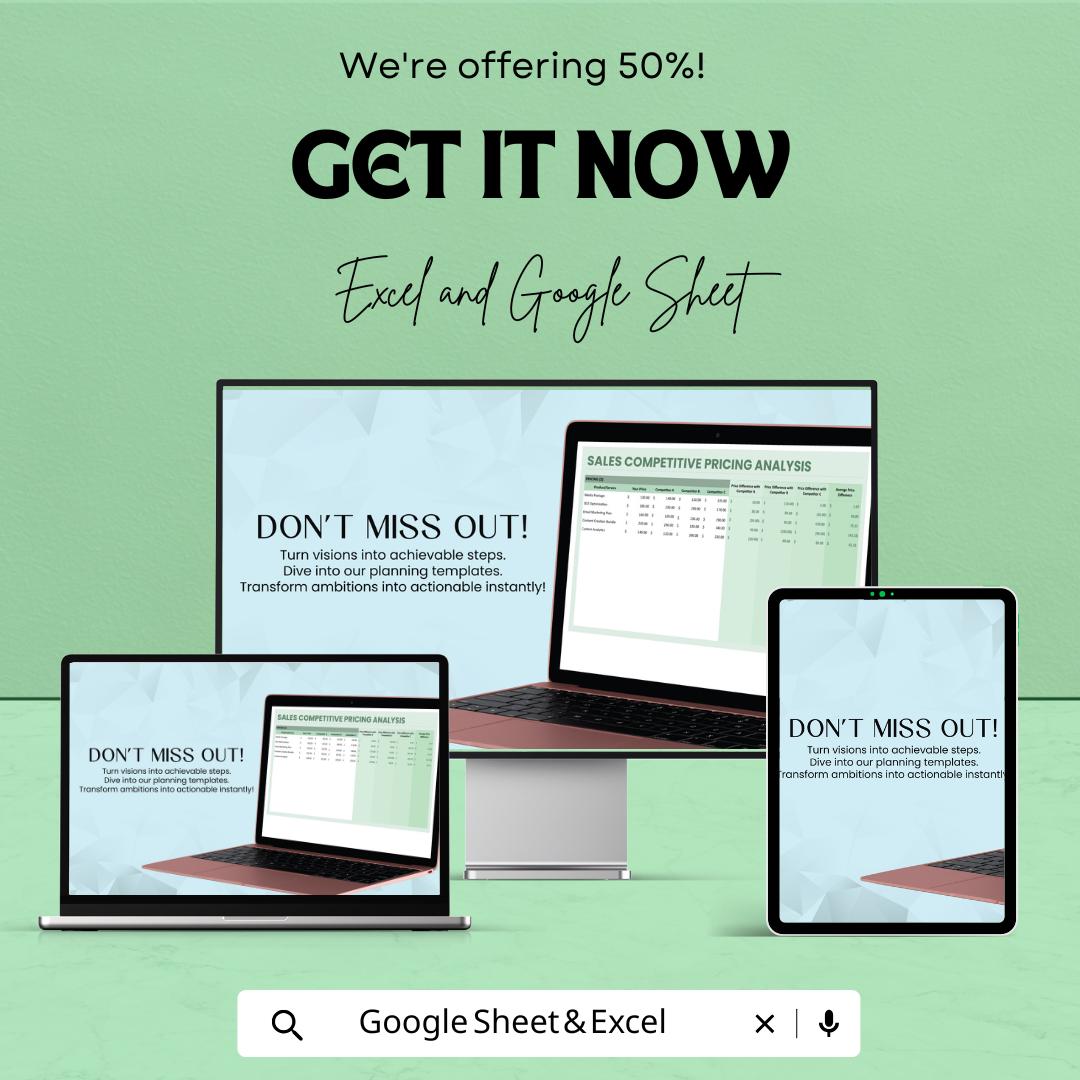 Sales Competitive Pricing Analysis Template | Excel & Google Sheets | Business Pricing Comparison Spreadsheet | Market Analysis Tool