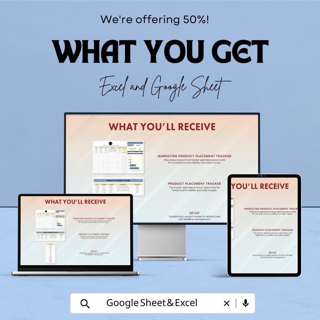 Marketing Product Placement Tracker Template | Campaign Tracking Spreadsheet | Marketing Analytics Tool