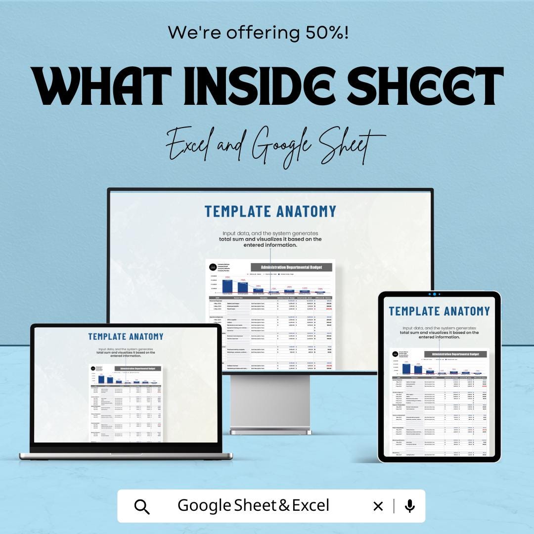 Administration Departmental Budget Sheet – Excel and Google Sheet Template for Budgeting, Financial Management & Expense Tracking