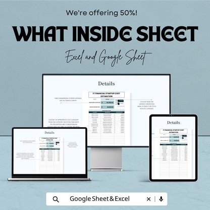 IT Financial Startup Costs Estimation Template | Startup Budget Spreadsheet | IT Business Cost Planner | Excel & Google Sheets |